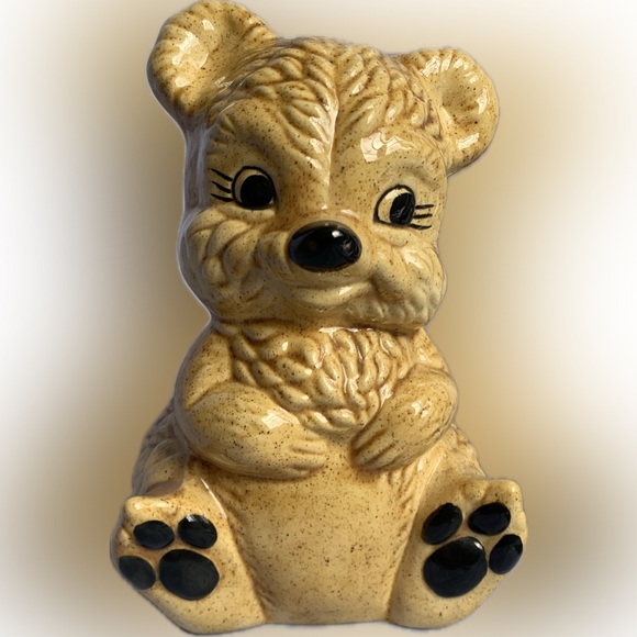 Ceramic Teddy Bear (Piggy) Bank, 7.5 inch.  Baby Shower Gift Nursery Vintage - Picture 1 of 8